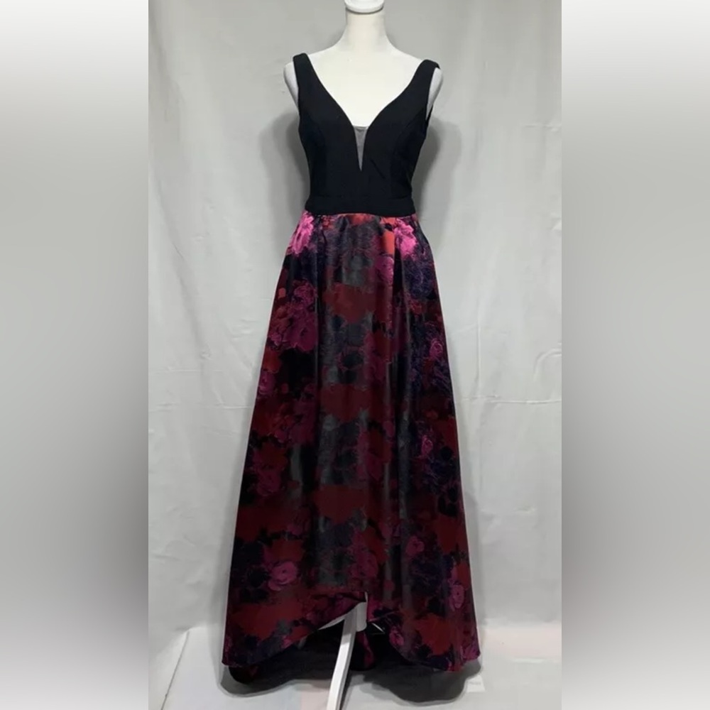 Avery G Women's Sz 2 Black Floral Sleeveless High-Low Brocade Ball Gown Dress - Picture 2 of 6